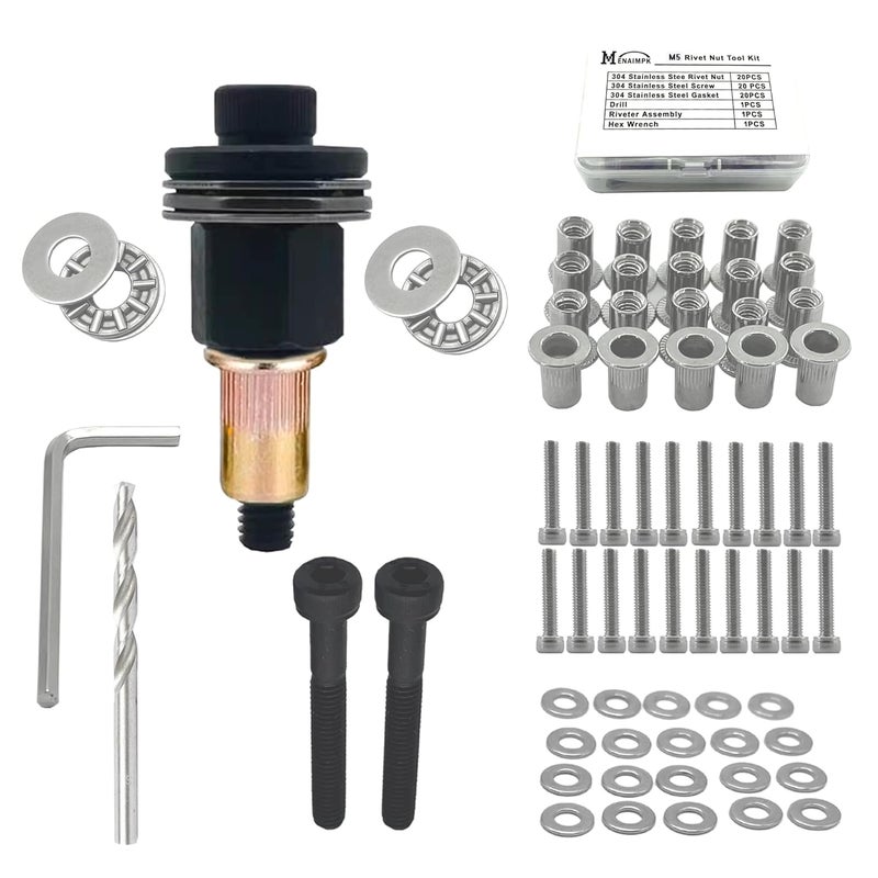 MENAIMPK Rivet Nut Tool,Hand Nuts Riveter Installation Tool Set,Rivet Nuts Tools Kit with a Drill Bit & Rivet Nuts and Flat Head Screw (M5-Rivet Nut Kit) - Image 1